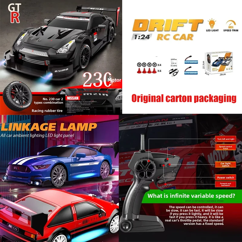 

Rc Drift Car 1/24 Cross-Border 2.4G Remote Control High-Speed Electric Vehicle GTR 4Wd Led Racing Toys for Boys Kdis Gift Ae86