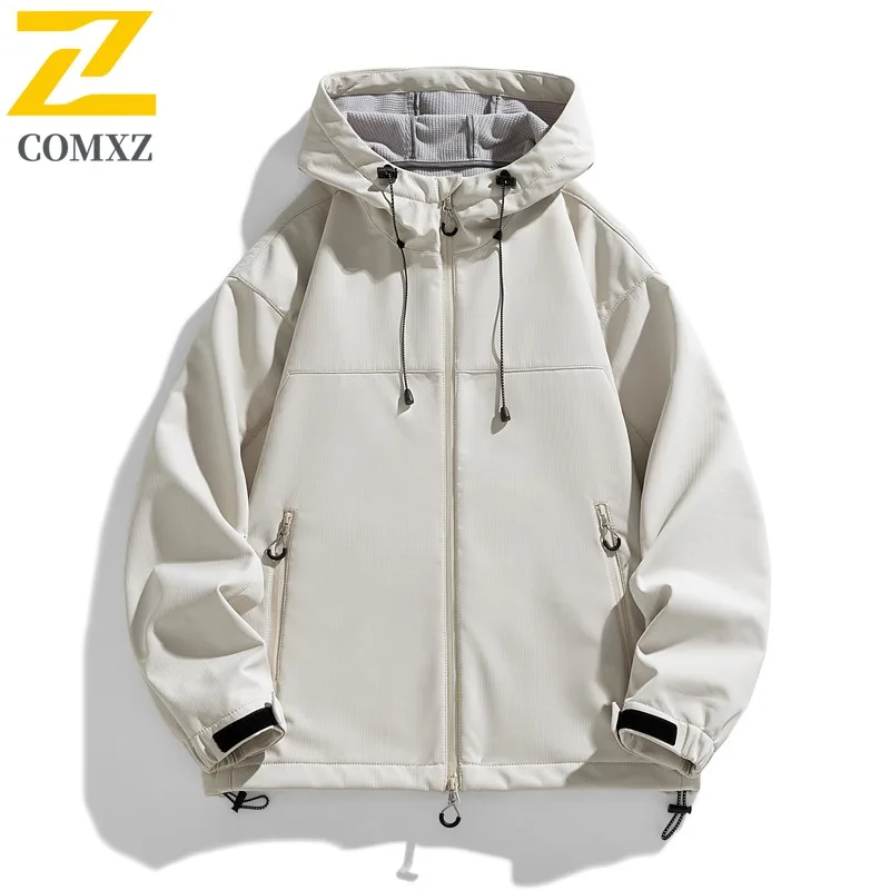 COMXZ الرجال خندق معطف مقاومة للخدش فضفاض رياضي المشي لمسافات طويلة مقنعين مقاومة للاهتراء السفر جاكيتات 2025 التخييم تنفس سترة