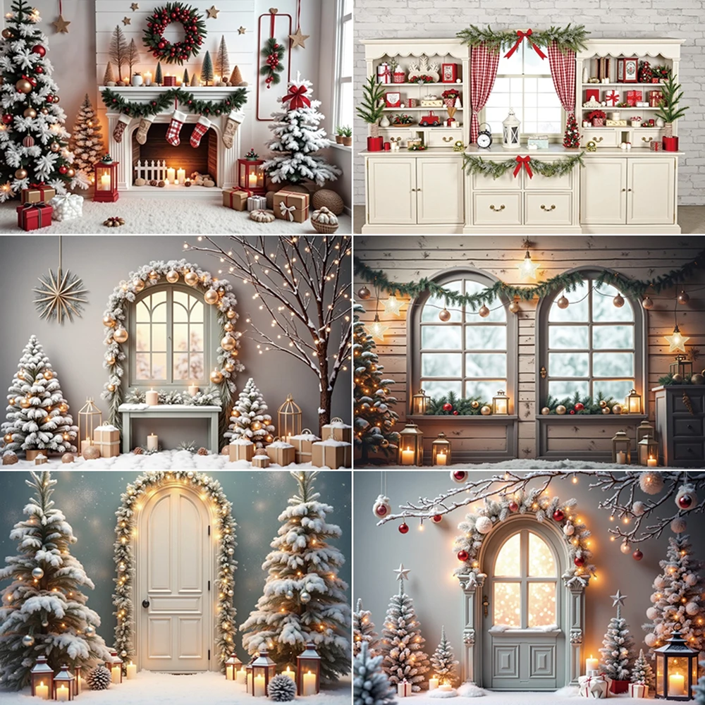 

MOON.QG Christmas Scenery Backdrop Photography Window New Year Xmas Tree Photozone Background Children Studio Photozone Supplies