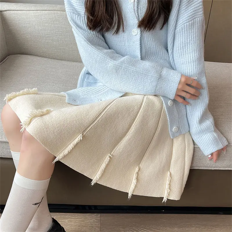 Mini Skirt Women High Waist Pleated Autumn New Knitting A-line Slim Trendy Korean-style Gentle Leisure Preppy Style All-match