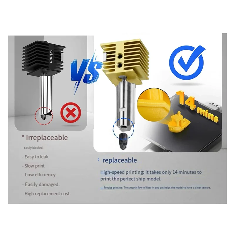 Qy-untuk Bambu Lab A1 Hotend Kit Forbambu Lab A1 Mini Hotend Rakitan Nosel 0.2/0.4/0.6/0.8MM Nosel Baja Keras Baja Keras