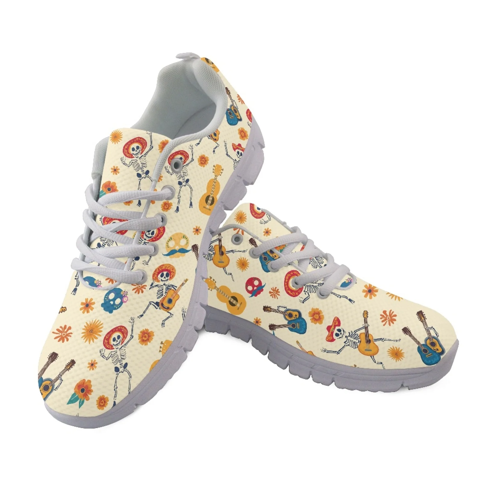 Coloranimal Mexican Skeleton Art Breathable Slip on Tennis Shoe Women Sneakers Sports Tennis Shoes for Womens Lady