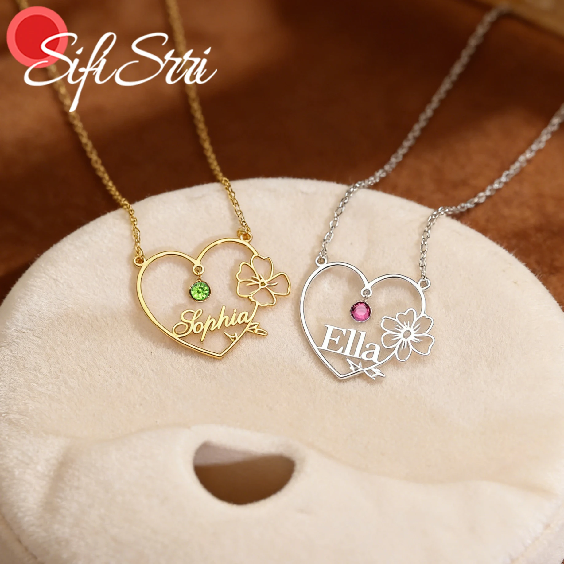

Sifisrri Custom Birth Flower Birthstone Name Necklace for Women Stainless Steel Jewelry Choker Chain Personalized Birthday Gift