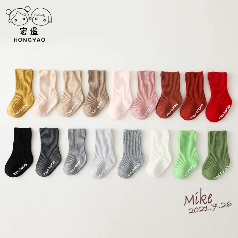 Children's  vertical striped baby  pit strip anti-skid glue children's medium tube  loose baby floor socks