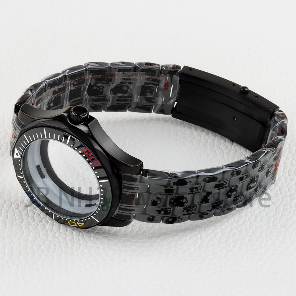 عالية الجودة الأسود PVD 41 مللي متر NH35 الحال بالنسبة ل سيماستر 300 600 Mod NH35 NH36 حركة 31 مللي متر الهاتفي الفولاذ المقاوم للصدأ حزام مقاوم للماء #4