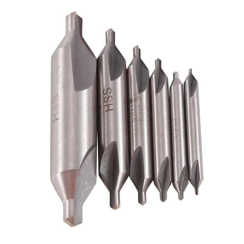 6 PCS HSS Combined Center Drills Bit Set Countersink 60 Degree Angle 5/3/2.5/2/1.5/1 Mm