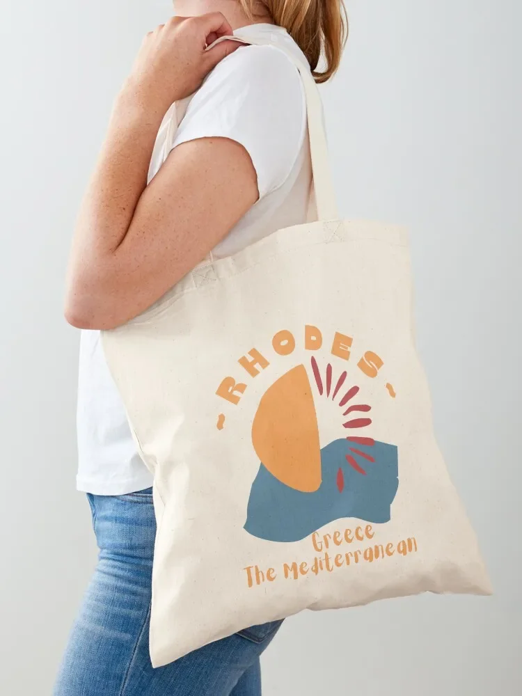 Abstract Rhodes Greece The Mediterranean - Orange Text - Vacation / Cruise Tote Bag Canvas bag shopper bag women