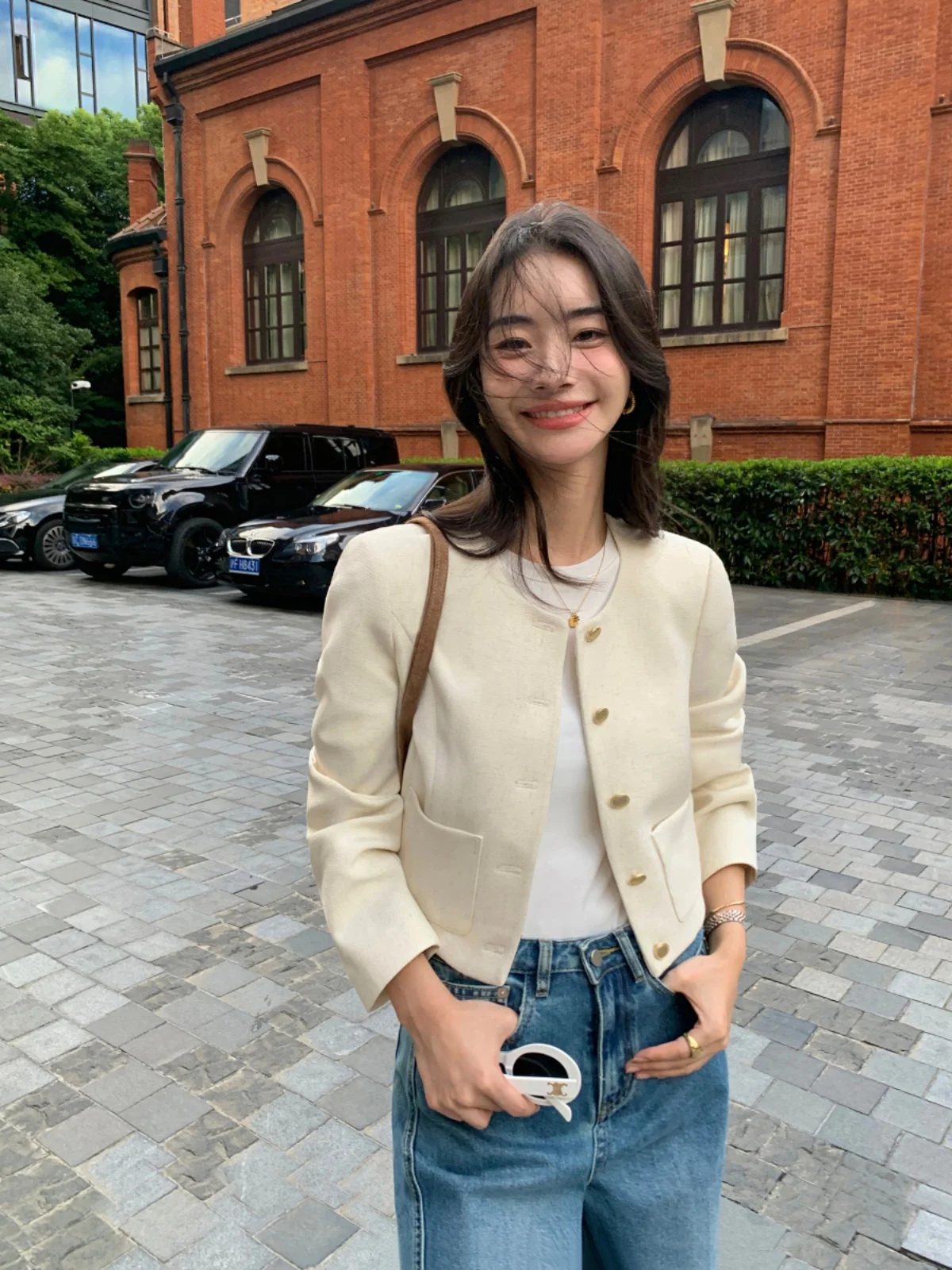 

Pusumede London Avenue round Ne ort Quilted Jaet Women's Loose Fit High End Feeling ort Top Faionable Ladies Coat