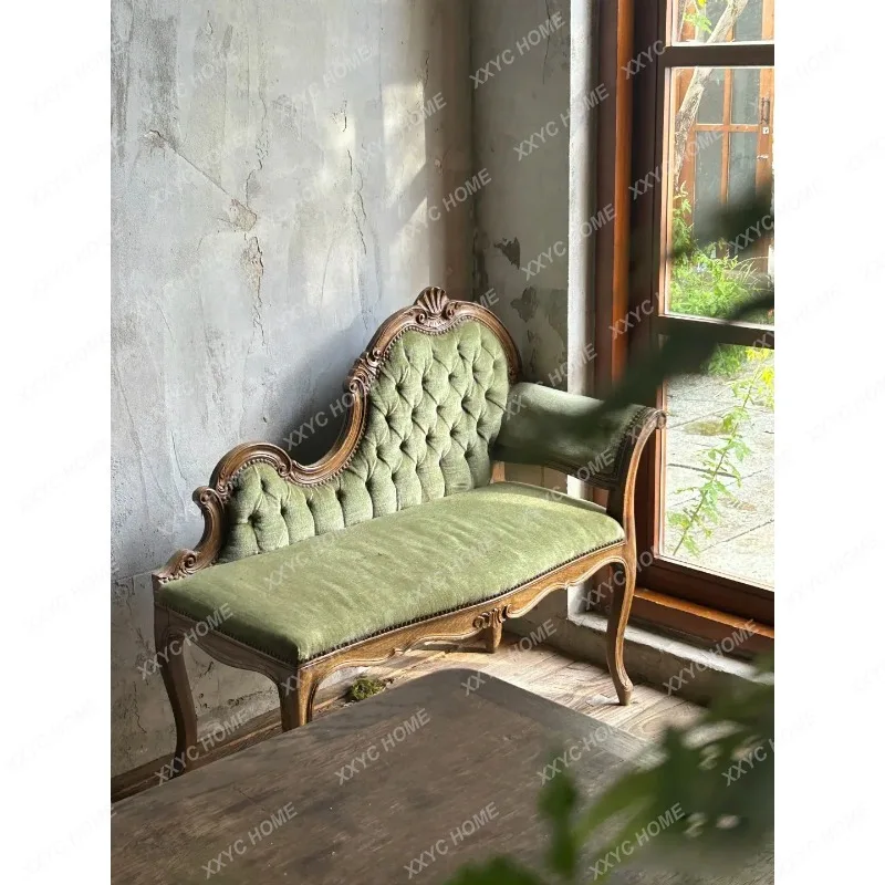 XXretro solid wood concubine  carved living room fabric sofa reclining chair bedroom beauty couch studio chair