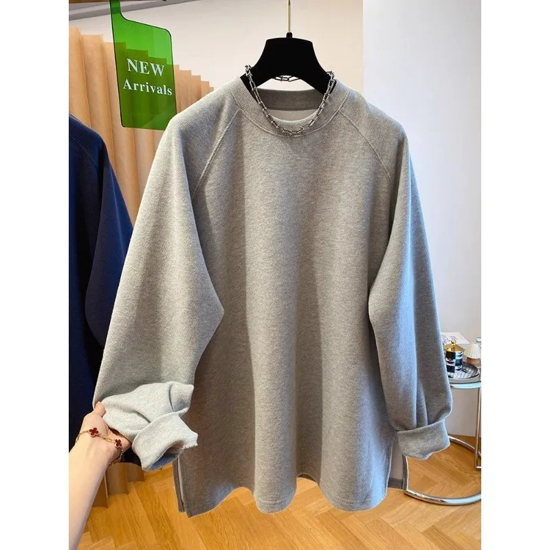 

Solid Color Sweatshirt for Women Autumn and Winter Design Round Neck Loose Niche Versatile Top