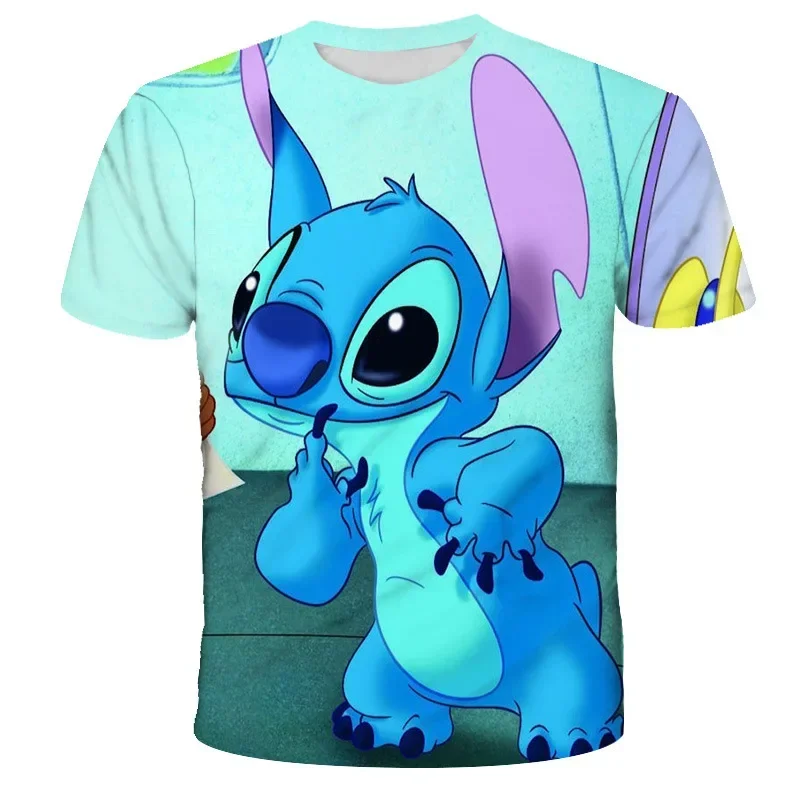 Stitch T-Shirts Disney Cartoon Anime Colorful 3D Print Streetwear Men Women Fashion Oversized T Shirt Kids Boys Girls Tees Tops