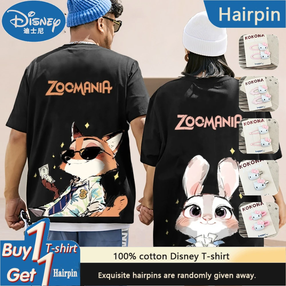 

Summer Short Sleeve Disney Parent-Child Clothing Crazy Animal City Cartoon Judy Nick Casual T-Shirt Men's and Women's