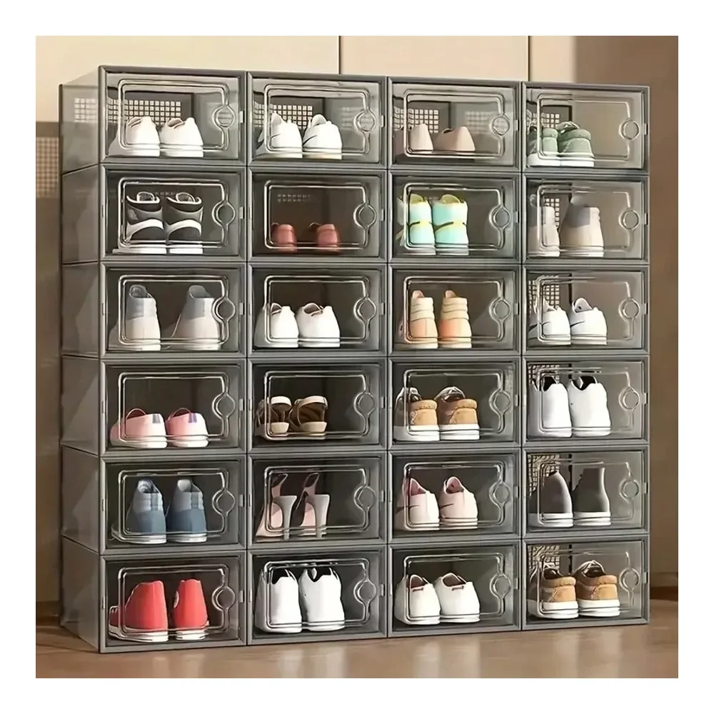 

Набор из 24 прозрачных пластиковых коробок для хранения обуви, складные, штабелируемые, для гардероба, экономящие место, для спортивной обуви