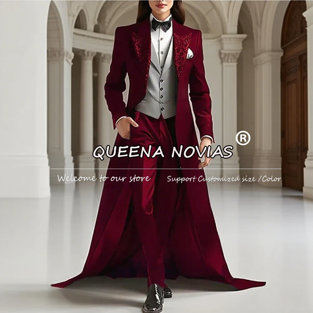 Unique Design Women Suits 3 Pieces Sets Sparkly Sequined Lapel Prom Blazers With Long Train Customized Female Fashion Tuxedos