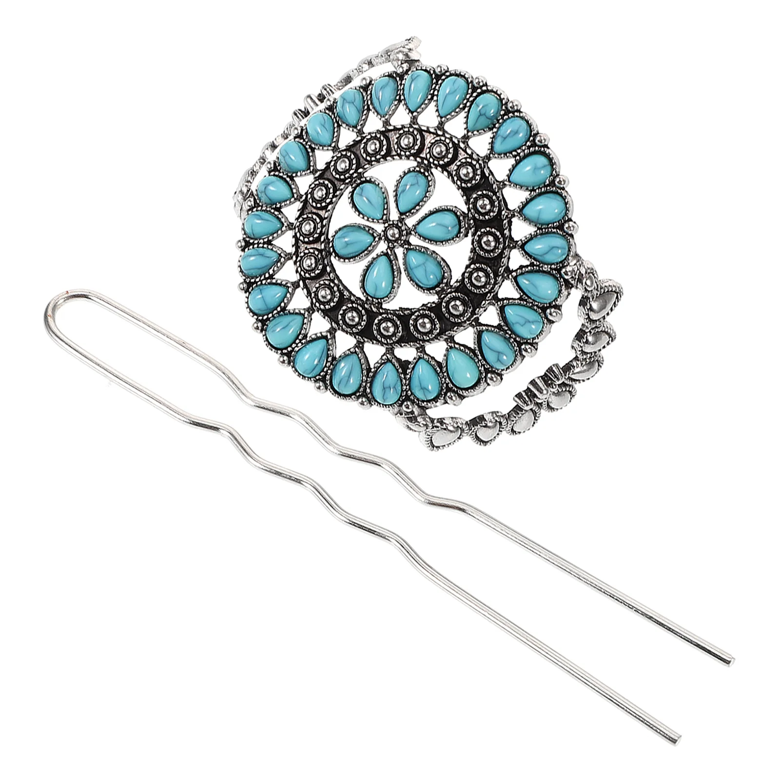 

Hairpin Chinese Style Stick Toppers Women Fork Barrettes Headgear Vintage Turquoise