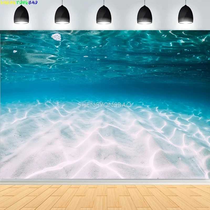 Sunbeams Underwater World Scene Photography Backdrops Sunlight Shining Ocean Surfaces Blue Wave Marine Nature Background HI-04