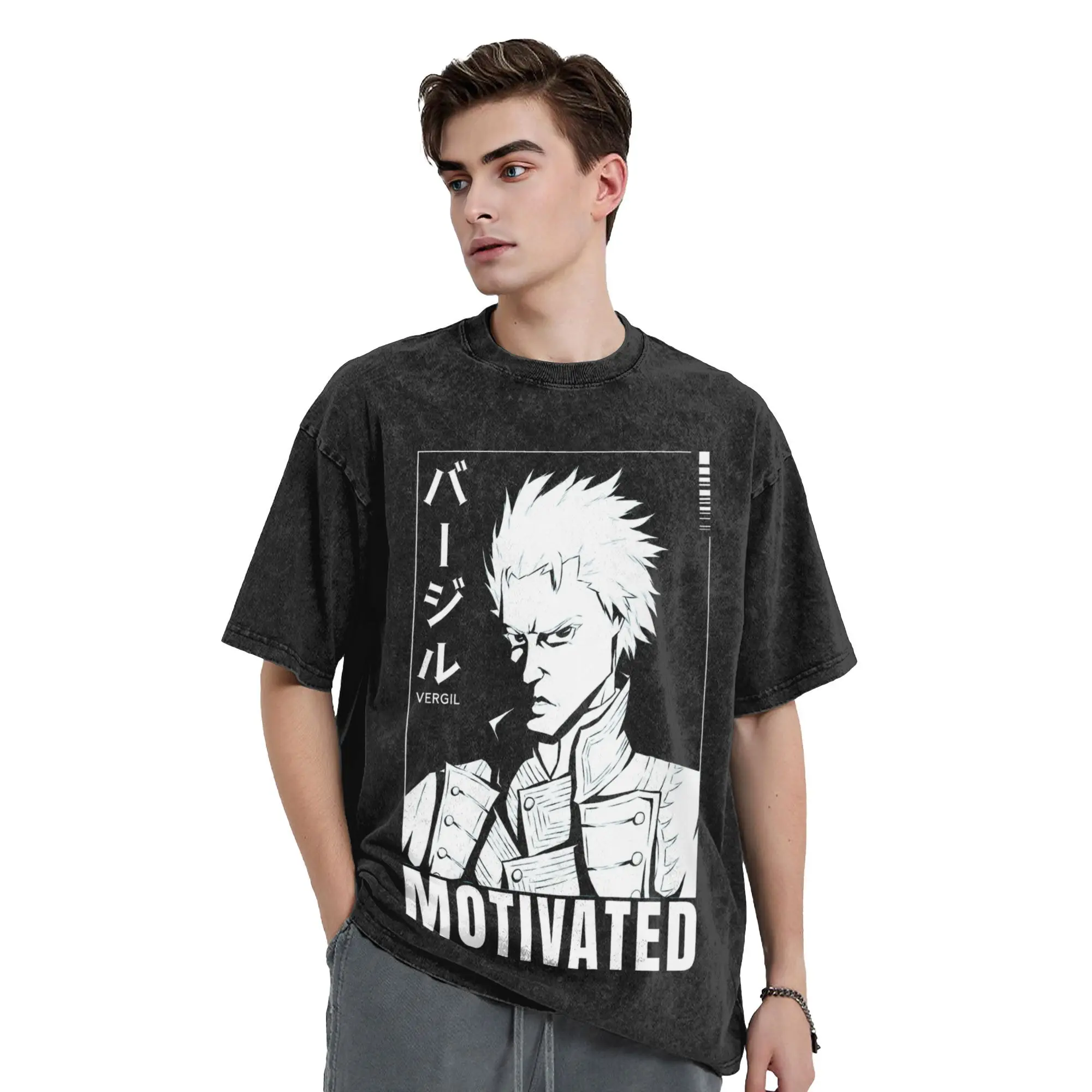 

Промытые футболки Game DMC Vergil Motivateddevil May Cry Футболки High Street с короткими рукавами и графическим принтом для мужчин и женщин