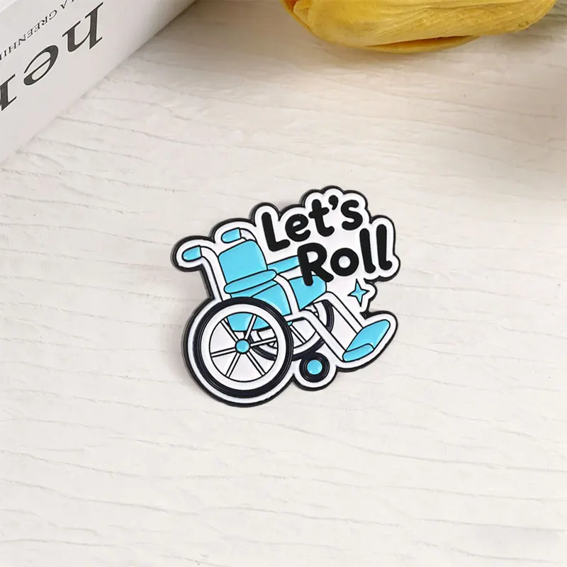 Let's Roll Cartoon Wheelchair Badge Positive Optimistic Accessibility Enamel Pin Backpack Clothes Badge Gift for Disabled People
