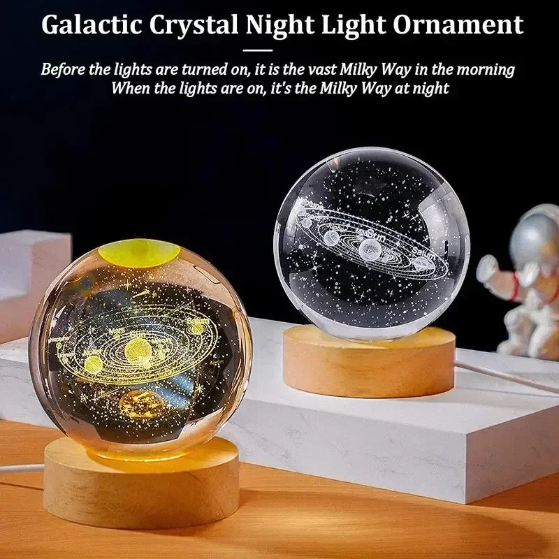 GGbingo 6cm Bedside Lamp Solar Theme Cosmos Series Crystal Ball Night Lights Milky Way Moon for Desk Creative Gift RGB