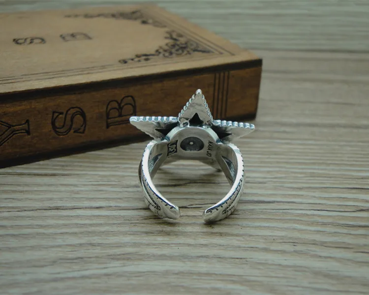 Fashionable personality trendsetter five pointed star 925 sterling silver ring Asian Thai silver three-dimensional star couple's