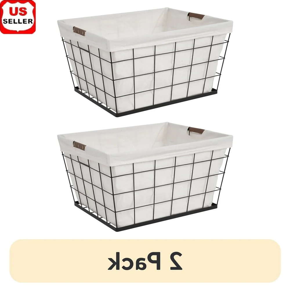 

2 Pack 60L Rectangular Laundry Basket with Removable Liner Integrated Handles Lightweight Steel Wire Storage Solution Home Use