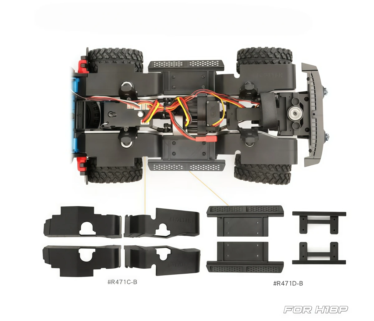 MJX H18P Inner Fender Mud Guard Wheel‑Arch Liner With Fender Flares Side Step Rock Sliders For 1/18 RC Crawler Upgrade Parts