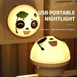 Usb plug led noite luz dos desenhos animados expressão panda mini portátil luzes da noite proteção para os olhos leitura livro lâmpada para o quarto