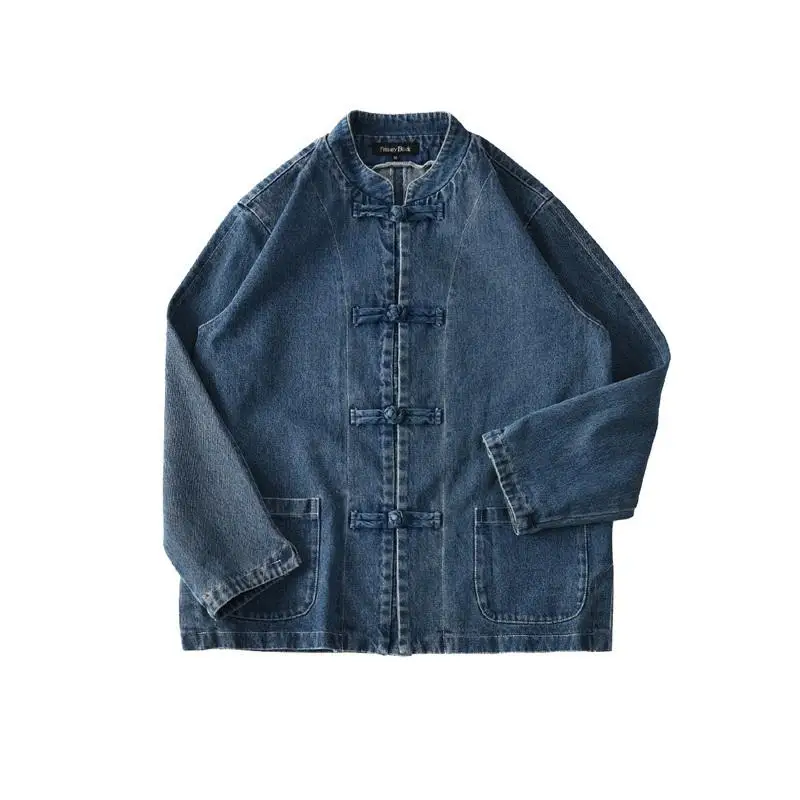 

Faionable Waed Casual Stand Collar Denim irt Jaet for Men Spring Autumn Stand Fit Long Sve Single Button Closure
