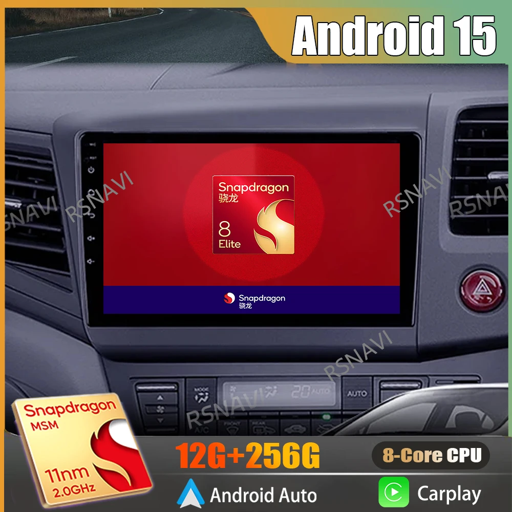 Android 15 Carplay Auto For Honda Civic RHD 2012 2013 2014 2015 Car Radio GPS Player Navigation 2 Din Head Unit DVD Video Stereo
