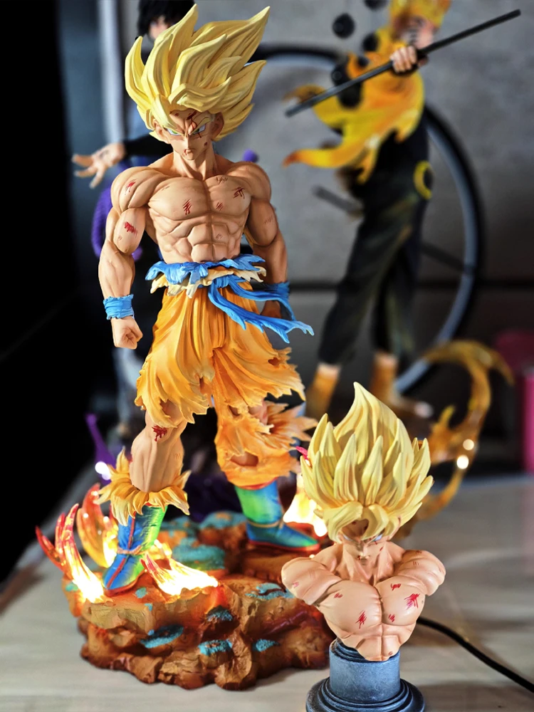 

Jt Statue Dragon Ball Z Son Goku Action Figure - Super Saiyan Anime Statue With 2 Heads Led Base Pvc Collection Model Toy Gifts
