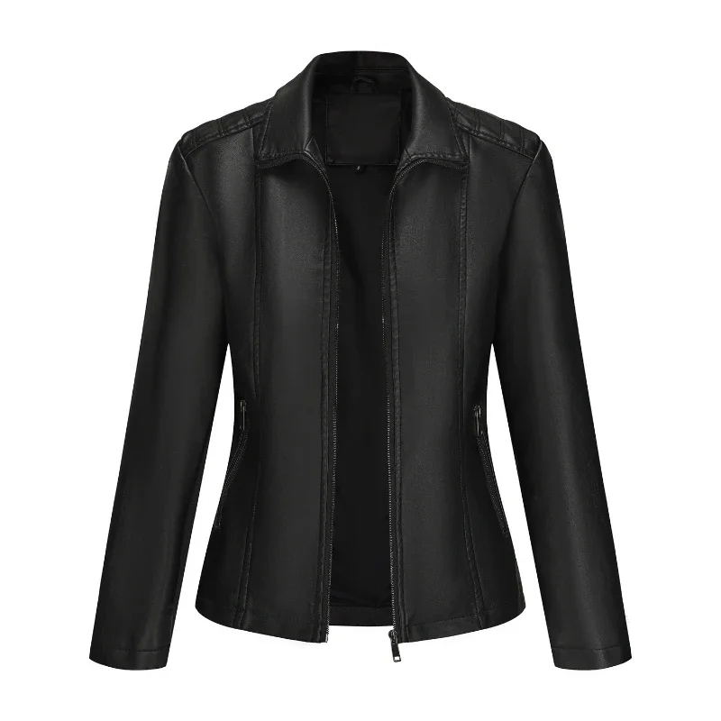 

Fashion Women's Leather Jacket Women's PU Leather Jacket New Short Jacket Knitted Splicing Elastic
