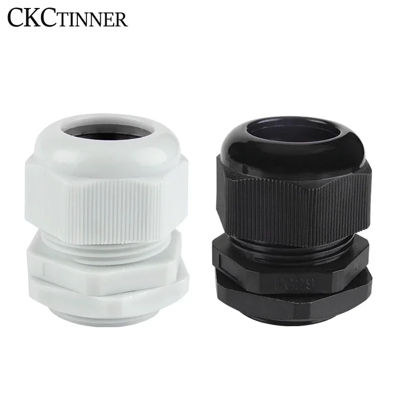 Waterproof Cable Gland 10pcs Cable entry IP68 PG7 PG9 PG11 PG13.5 PG16 PG19 PG21 PG25 PG29White Black Nylon Plastic Connector