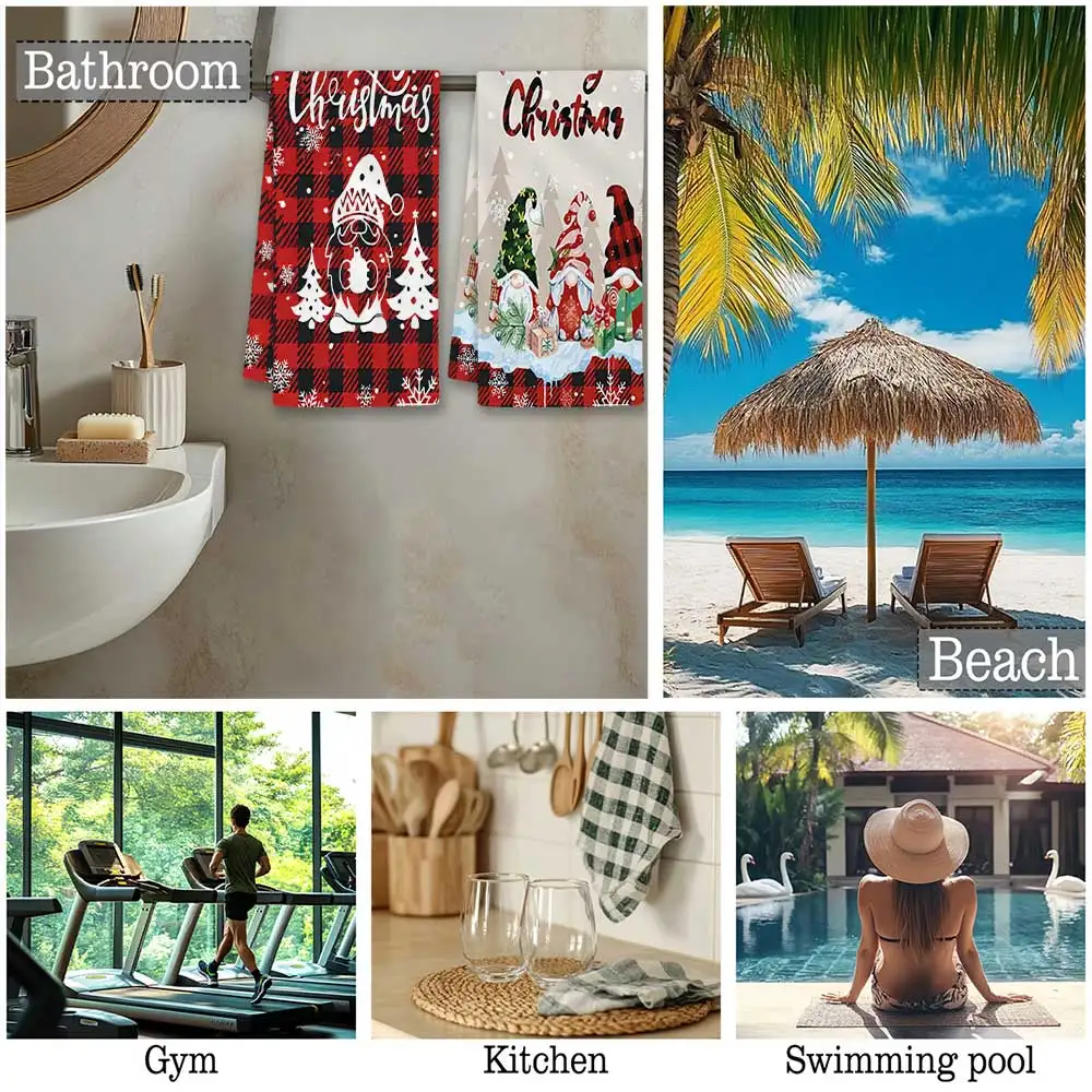 Jit 2pcs Christmas Gnome Plaid Snowflake Pattern Dish Towels For Home Kitchen Holiday Fans Decor