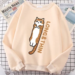 Fun Slender Orange Cat Cute Print Hoodie Men Women Loose Comfortable Sweatshirts Crewneck Fleece Hoody Casual Anime Clothing