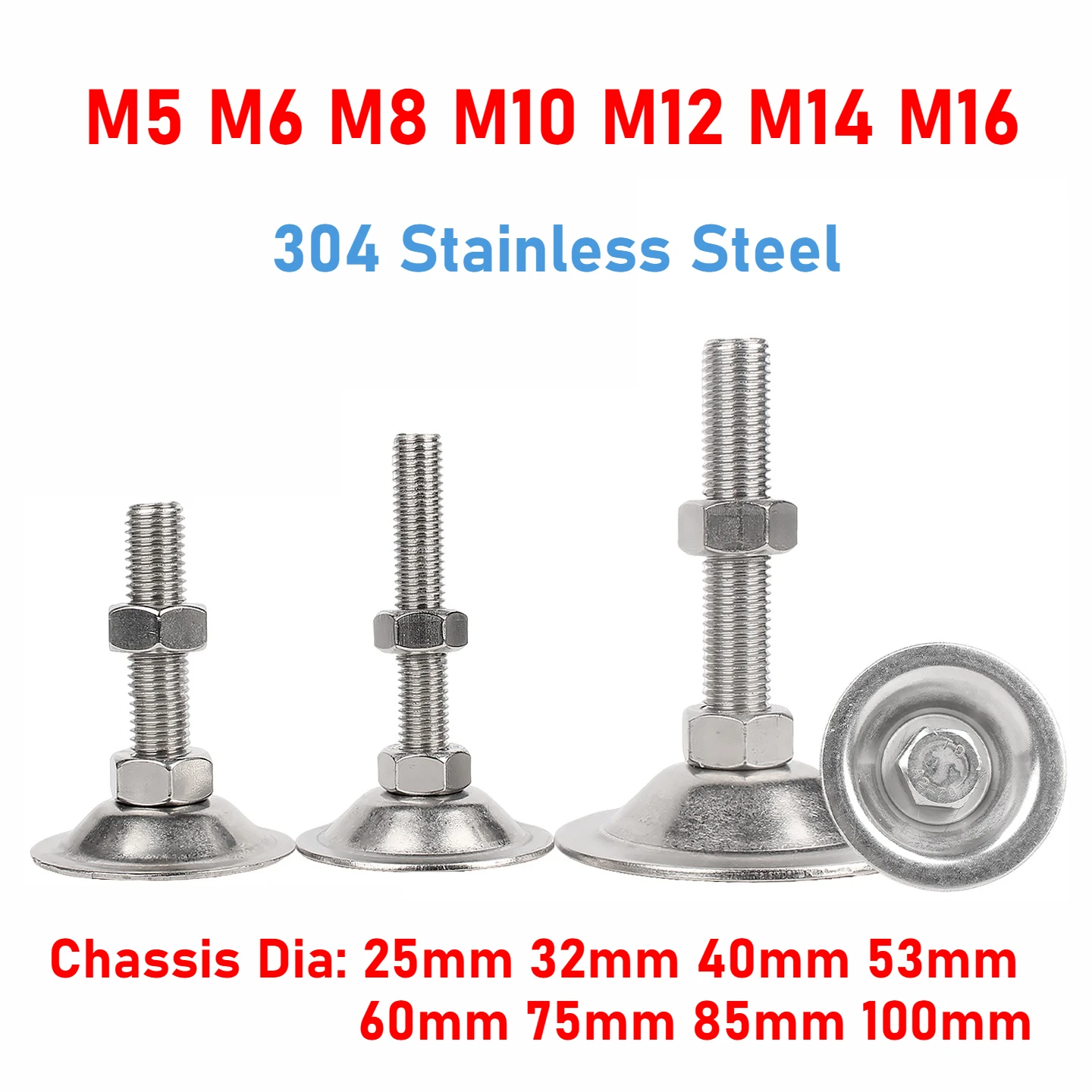 304 Stainless Steel Heavy-Duty Balance Support Foot M5M6M8M10M12M14M16 Fixed Adjusting Feet For Industry, Machinery,Furniture