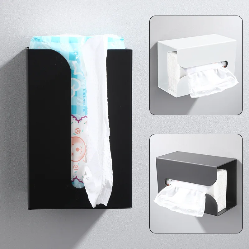 Wall Mounted Tissue Box Punching Toilet Paper Holder Wet Wipe Napkin Paper Case Storage Rack Space-saving Shelf For Home Kitchen