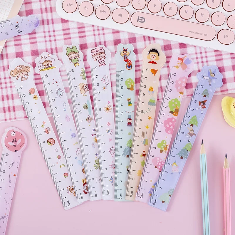 Kawaii Cute Drawing Tool, School Supplies, Student Ruler, Transparent Korean Stationery Accessories