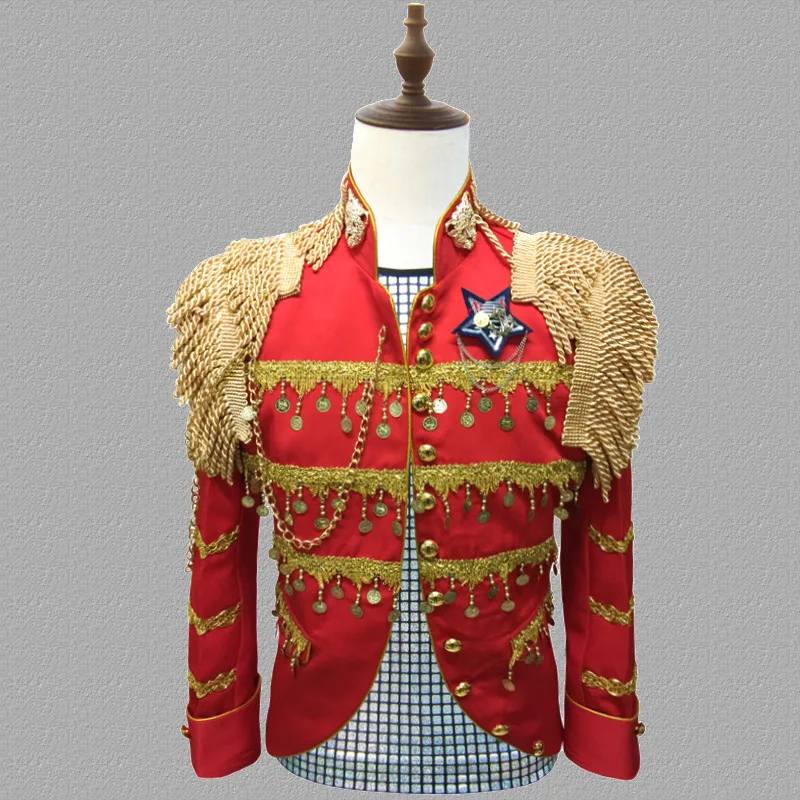 

2026 мужской костюм-костюм с воротником-стойкой и эполетом на бахромой, выступление певицы, персонализированный модный блейзер для фотостудии