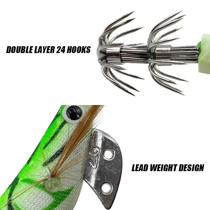 1 قطعة متوهجة خطاف صيد على شكل سمكة الطعم خطافات الحبار الرصاص رئيس الأوزان الأفقي خشبية الروبيان المتذبذب ل الأخطبوط الحبار صيد السمك #5