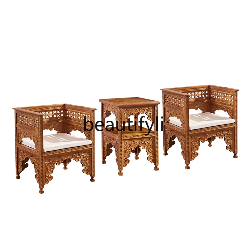 South East Asia Solid wood coffee table sofa combination three-piece set, Thai home living room Zen sofa chair coffee table