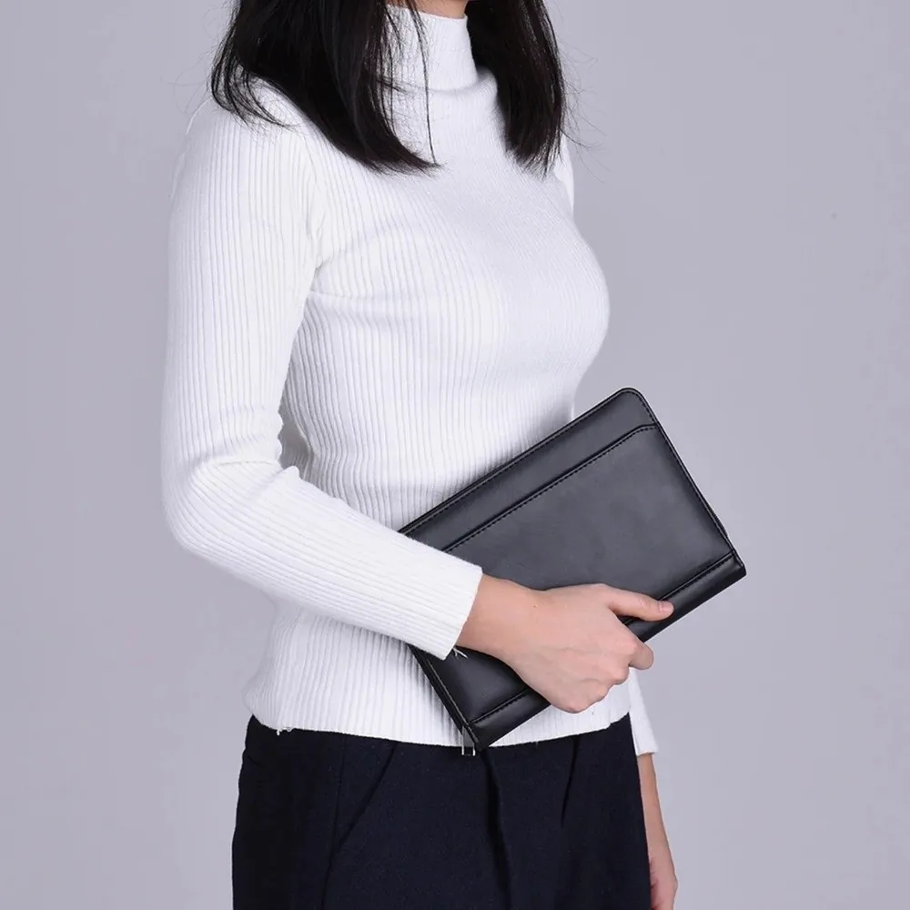 

Portable A5 Business Portfolio PU Leather Multi-functional Portfolio Folder Memo Note Pad Zippered Document Case Organizer