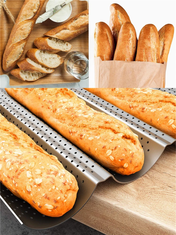 French Bread Baking Pan Baking Pan Carbon Steel Baguette Pan French Bread 3 Wave Loaves Loaf Bake Mold kitchen Tray