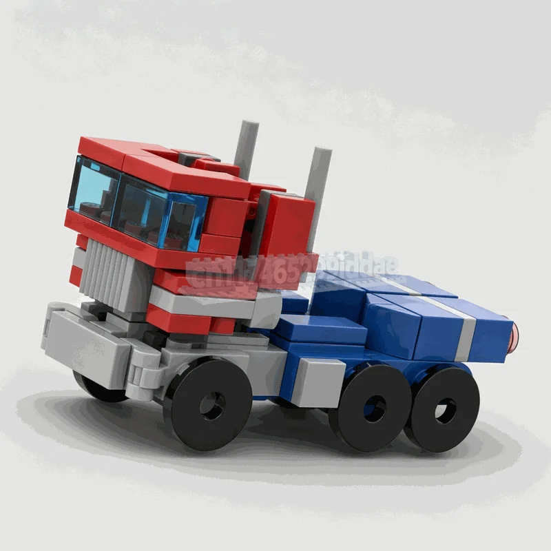 108PCS MOC Mini Transformable Red Blue Truck Robot Mech Figure Model Custom Building Blocks DIY Creative Assembly Collection Toy