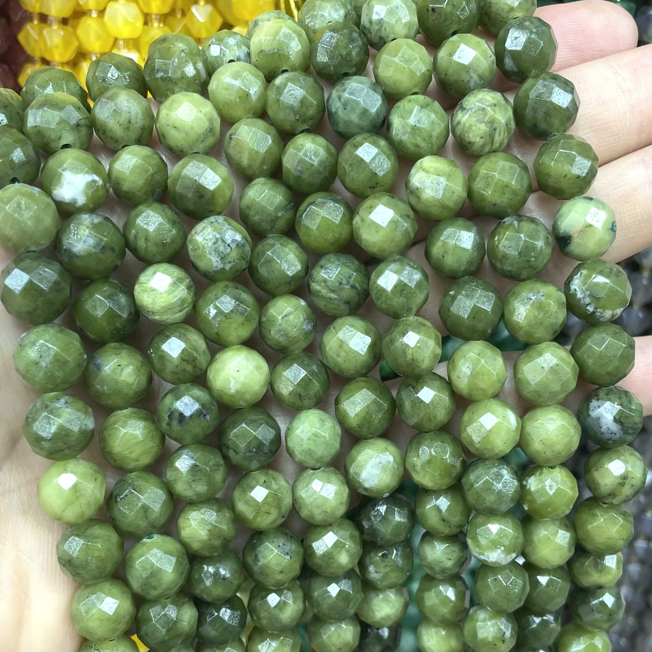 6 8 10 مللي متر الحجر الطبيعي الأوجه الأخضر Jades فضفاض خزر عازل لصنع المجوهرات سوار ذاتي الصنع إكسسوارات عقد 7.5 بوصة