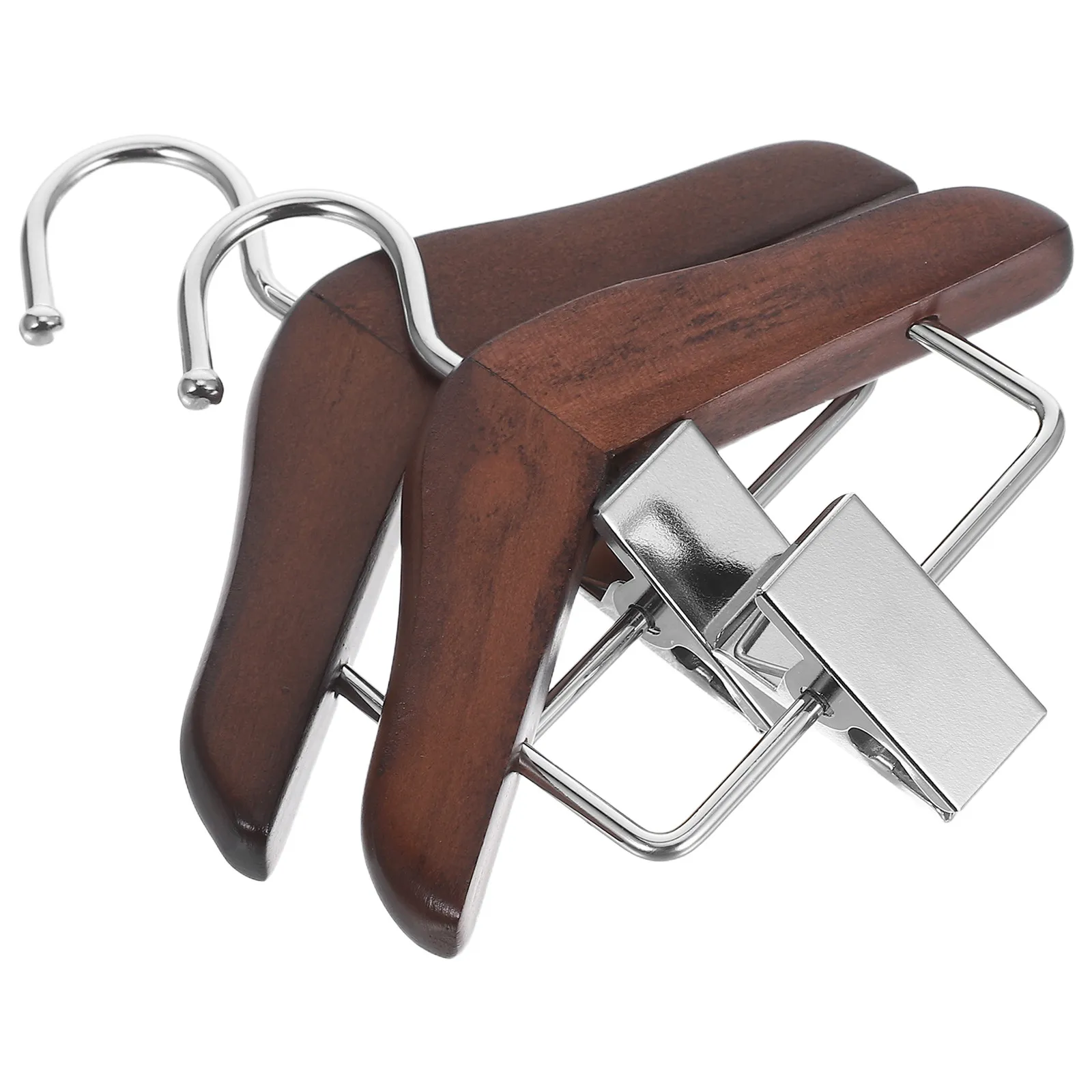 

2Pcs Mini Wood Hangers Vintage Design Secure Clips Small Outfit Organizer Display Stand for Pet Apparel Nursery Accessories