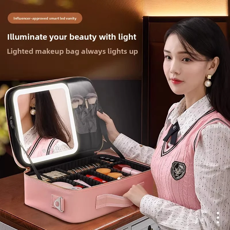 

Профессиональный кейс для макияжа с LED-подсветкой и зеркалом, вместительная портативная косметичка для женщин, для путешествий