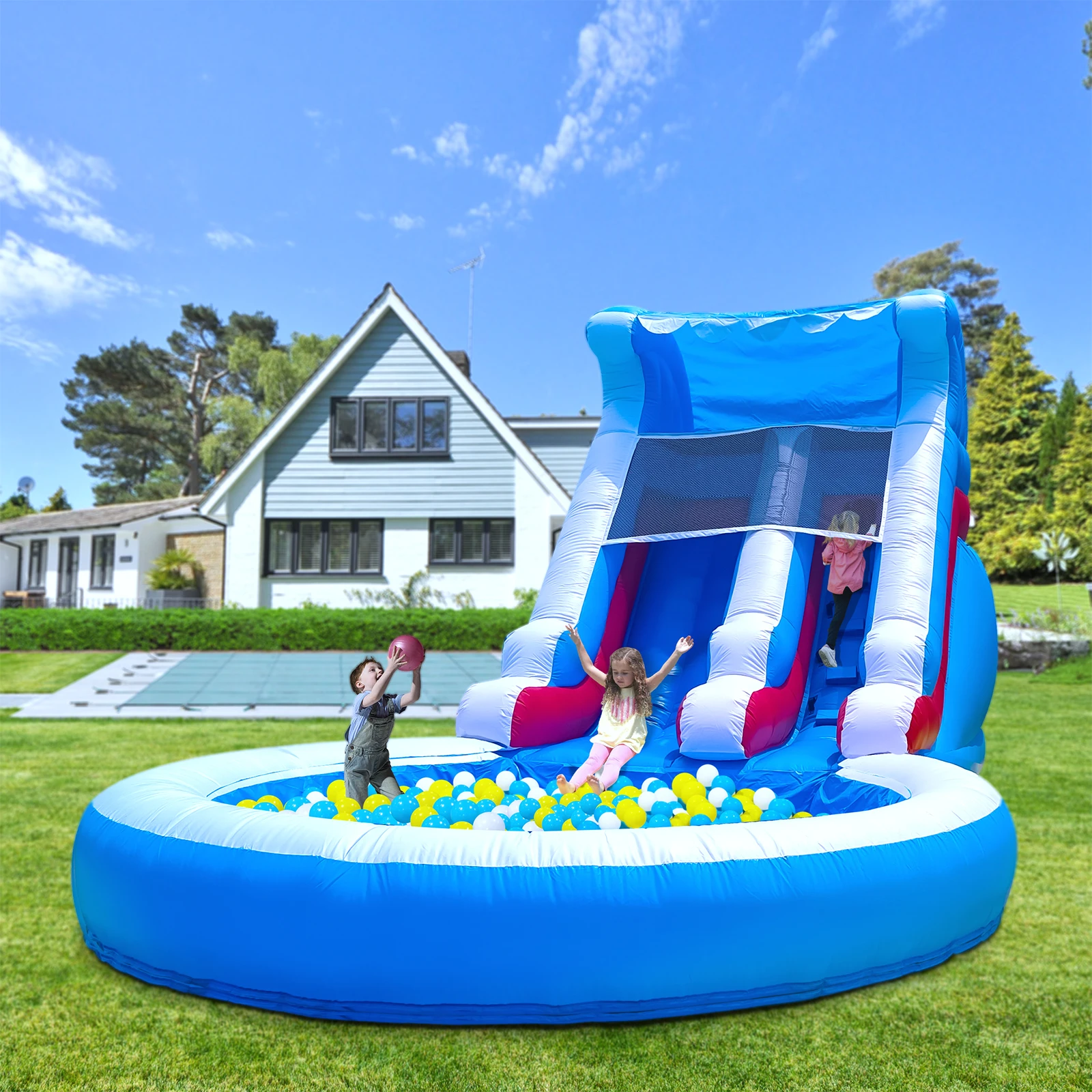 

24x13x12ft Commercial Inflatable Wave Water Slide Pool Bounce House w/ Blower Commercial children's playground