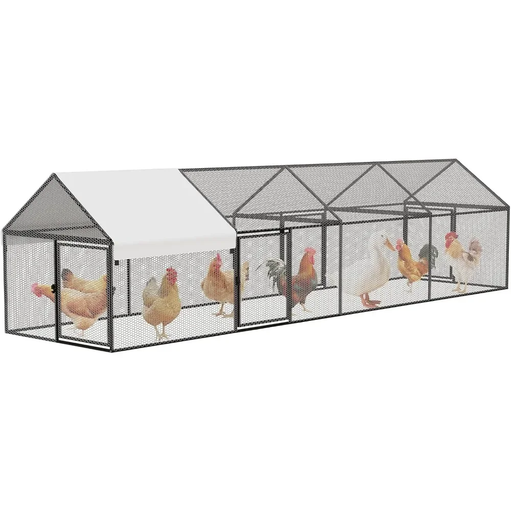 

Metal Chicken Coop 157×40×40 Chicken Run with Waterproof Cover Portable Poultry Cage Walk in Hen House Outdoor Backyard Farm