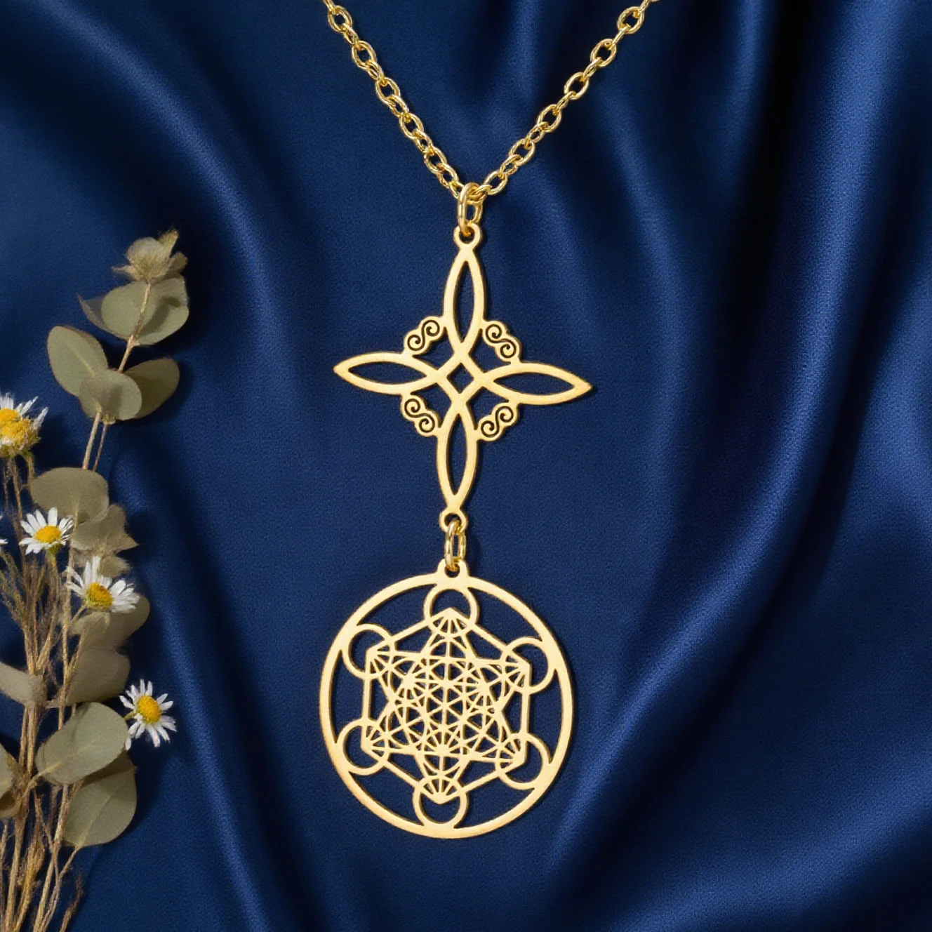 Dawapara Halskette mit Hexenknoten und Metatron-Anhänger, Wicca, Glücksbringer, Talisman, Edelstahl, mystischer spiritueller Schmuck – Detail 9