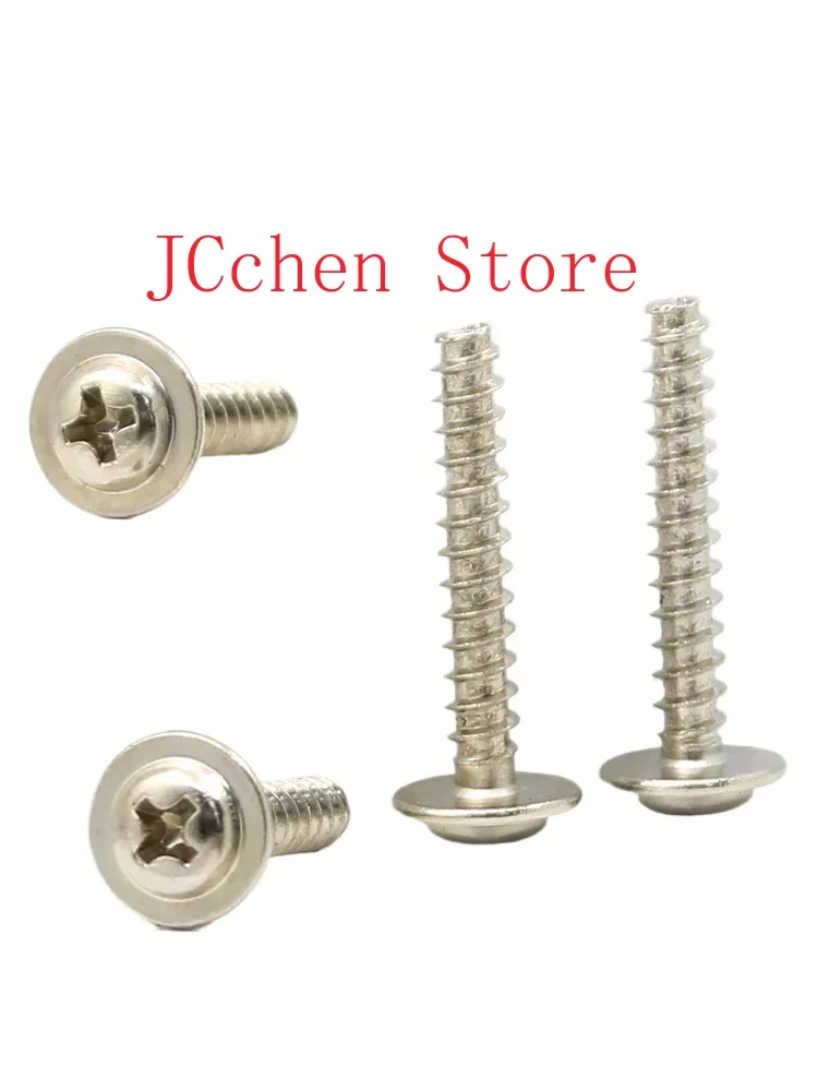 

M1.4 M2 -M3 M3.5 M4 Nickel Plated Cross Shaped Round Head Head Machine Screw with Washer PWB Disk Head Flat Tail